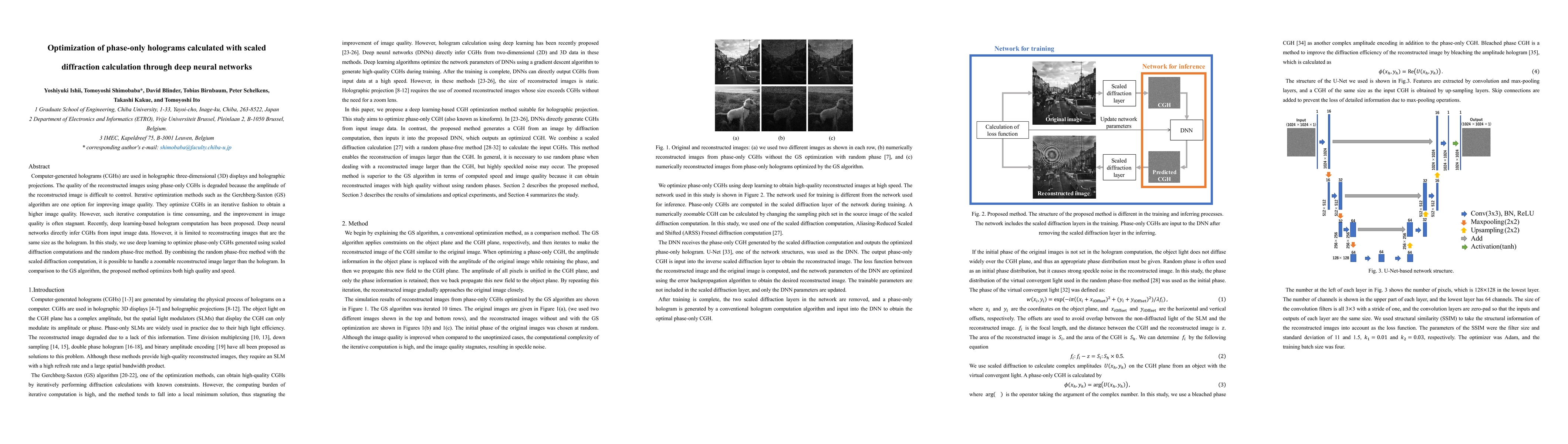 Thumbnail for Optimization of phase-only holograms calculated with scaled diffraction
  calculation through deep neural networks