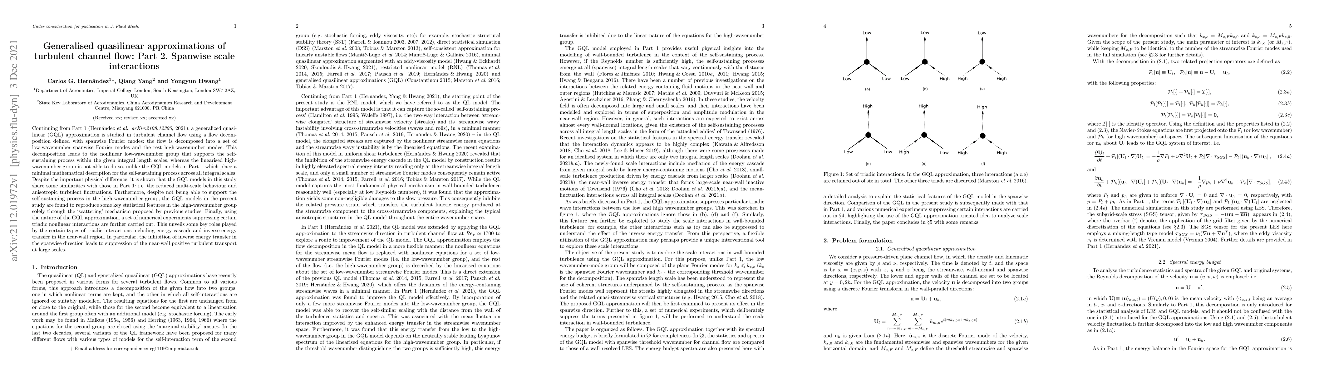 Thumbnail for Generalised quasilinear approximations of turbulent channel flow: Part
  2. Spanwise scale interactions