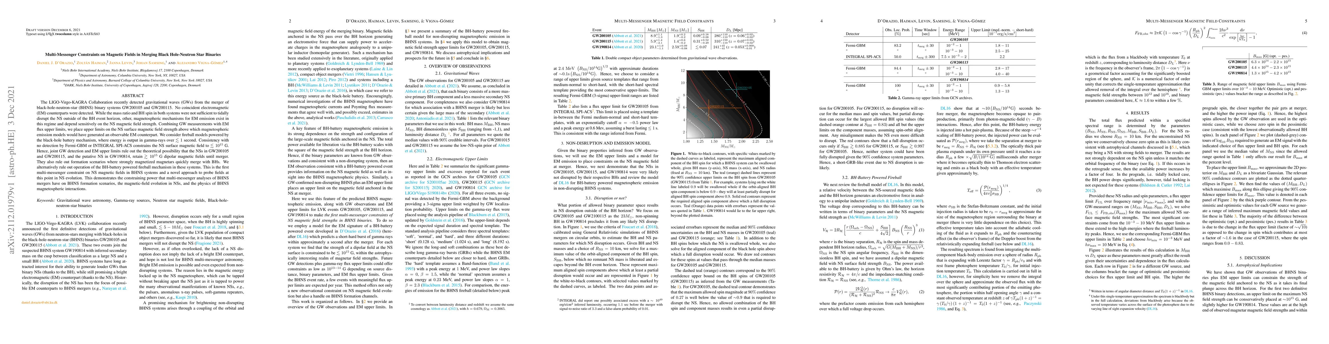 Thumbnail for Multi-Messenger Constraints on Magnetic Fields in Merging Black
  Hole-Neutron Star Binaries