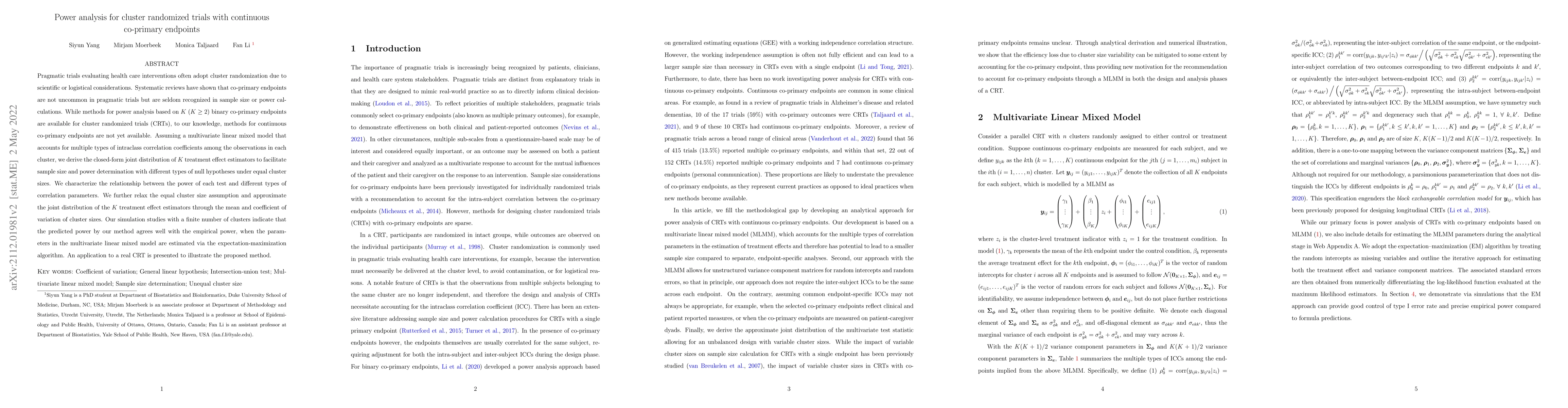 Thumbnail for Power analysis for cluster randomized trials with continuous co-primary
  endpoints