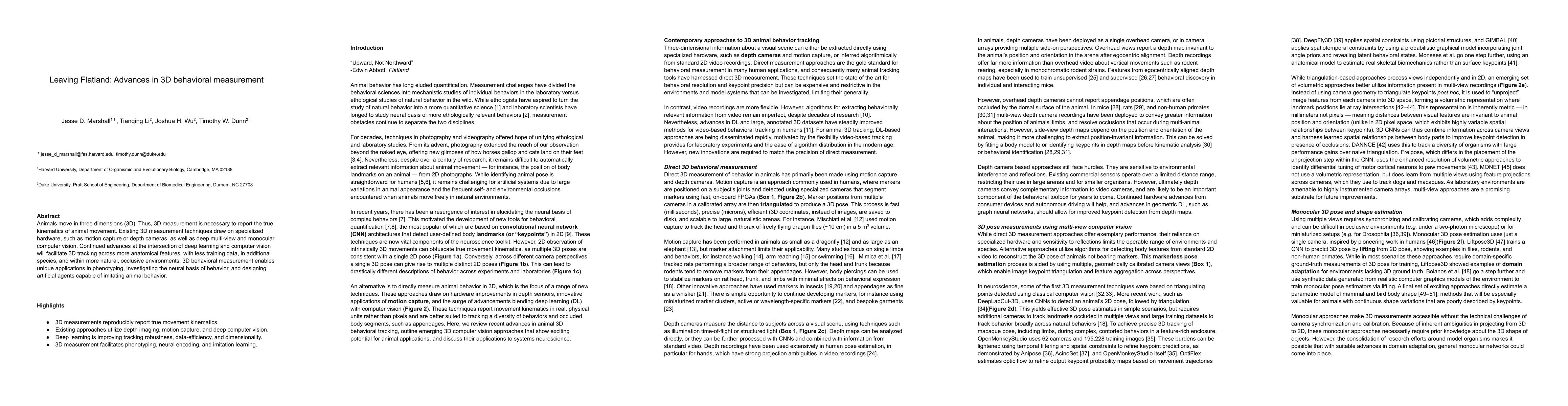 Thumbnail for Leaving Flatland: Advances in 3D behavioral measurement