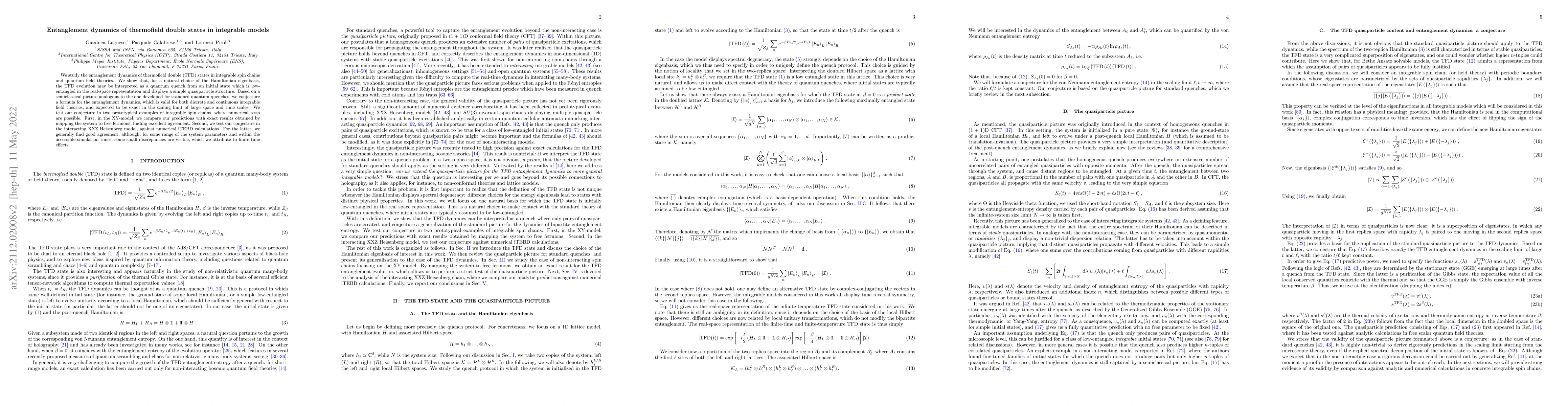 Thumbnail for Entanglement dynamics of thermofield double states in integrable models