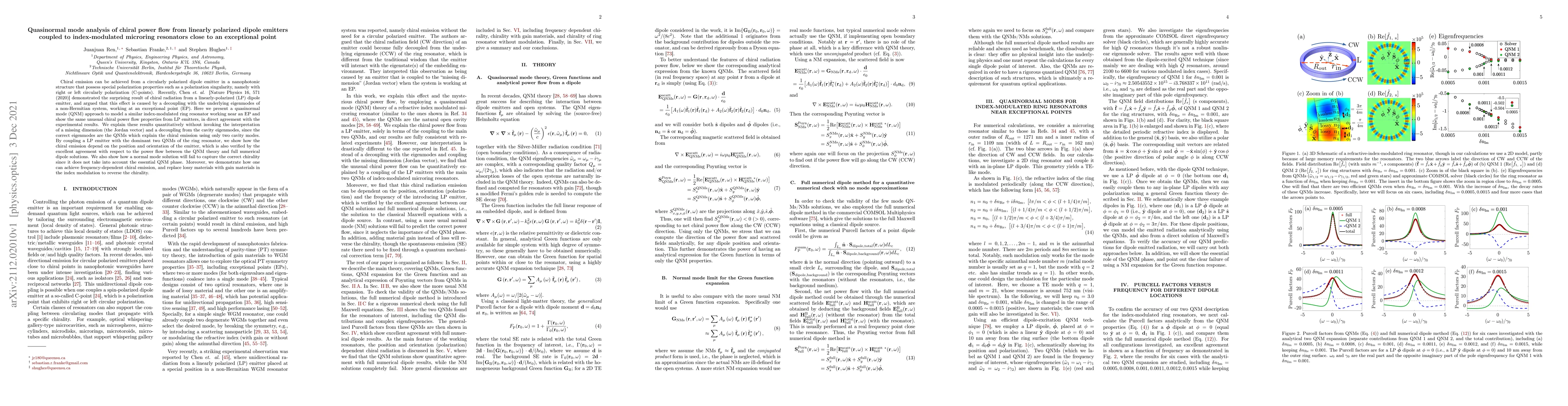 Thumbnail for Quasinormal mode analysis of chiral power flow from linearly polarized
  dipole emitters coupled to index-modulated microring resonators close to an
  exceptional point