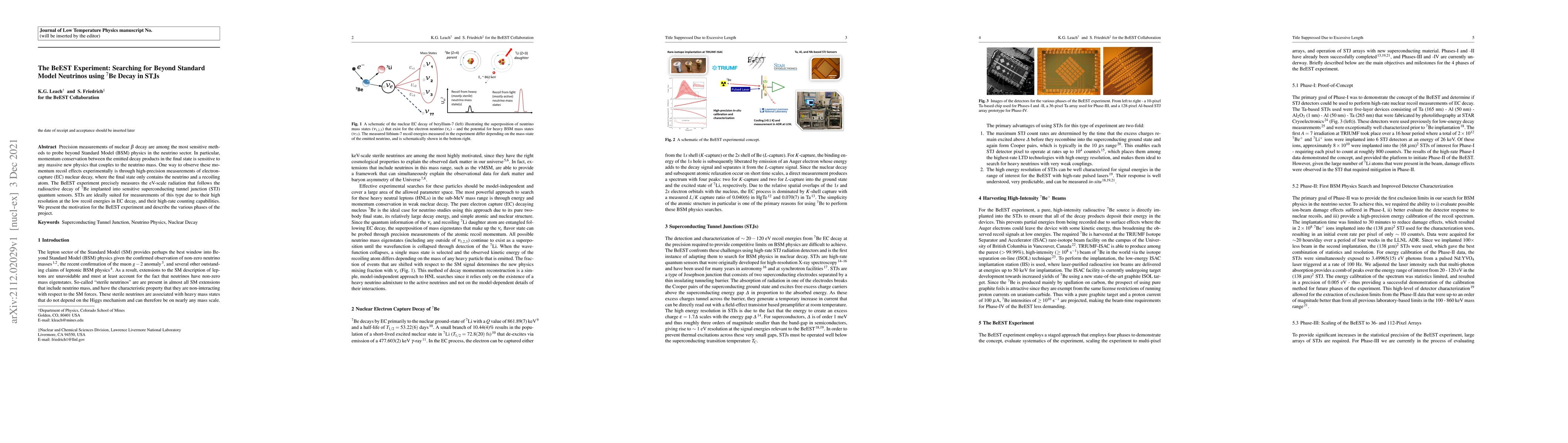 Thumbnail for The BeEST Experiment: Searching for Beyond Standard Model Neutrinos
  using $^7$Be Decay in STJs