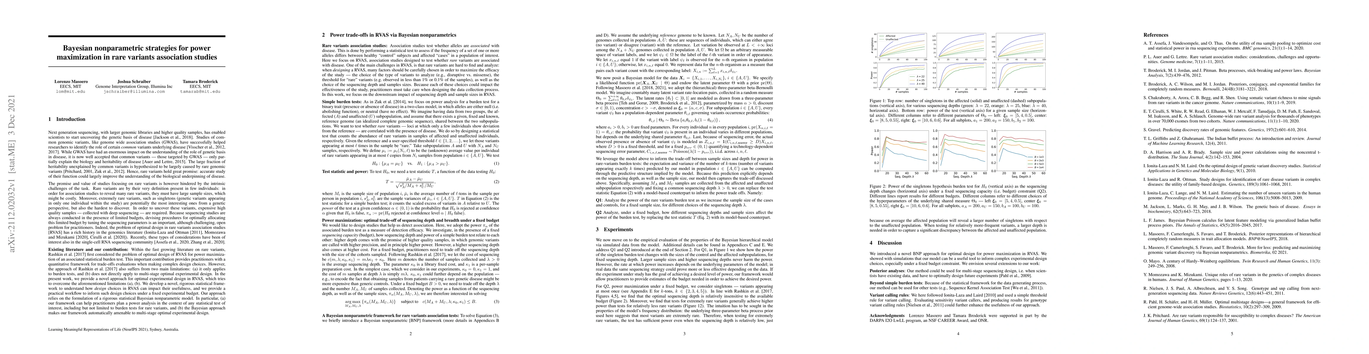Thumbnail for Bayesian nonparametric strategies for power maximization in rare
  variants association studies