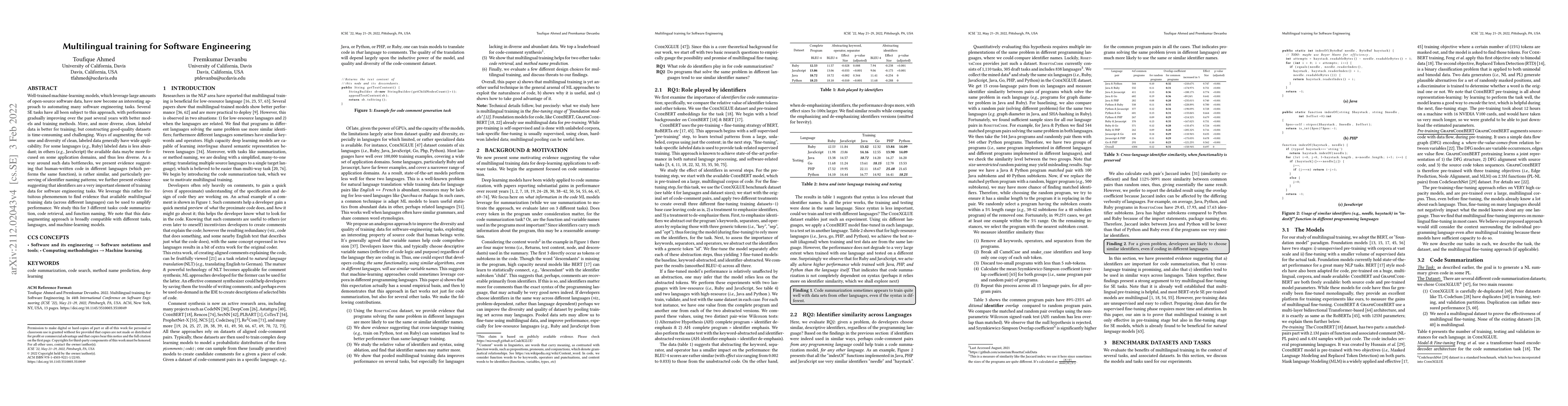 Thumbnail for Multilingual training for Software Engineering
