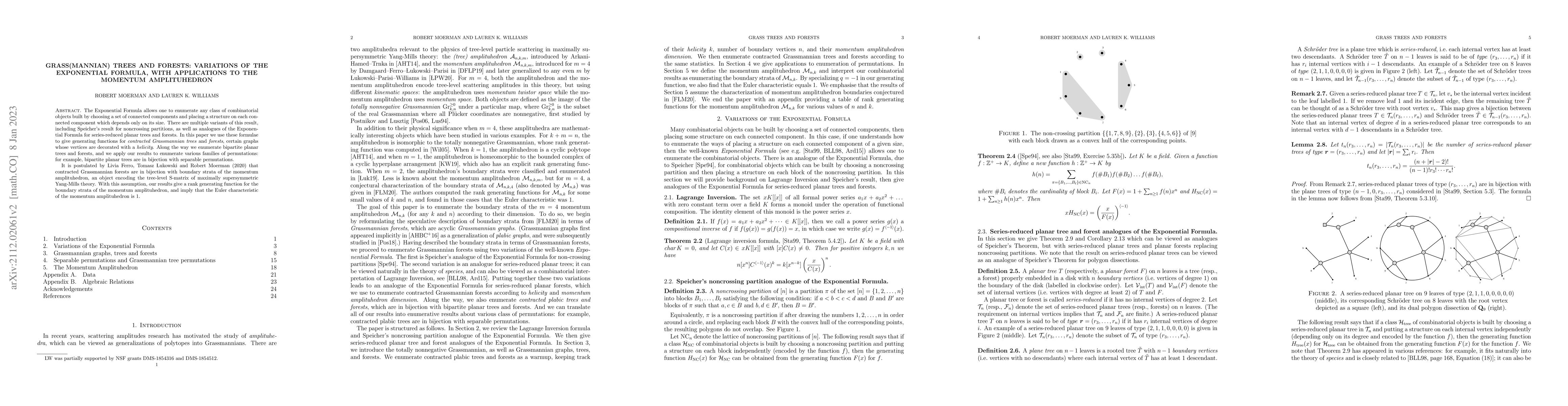 Thumbnail for Grass trees and forests: Enumeration of Grassmannian trees and forests,
  with applications to the momentum amplituhedron