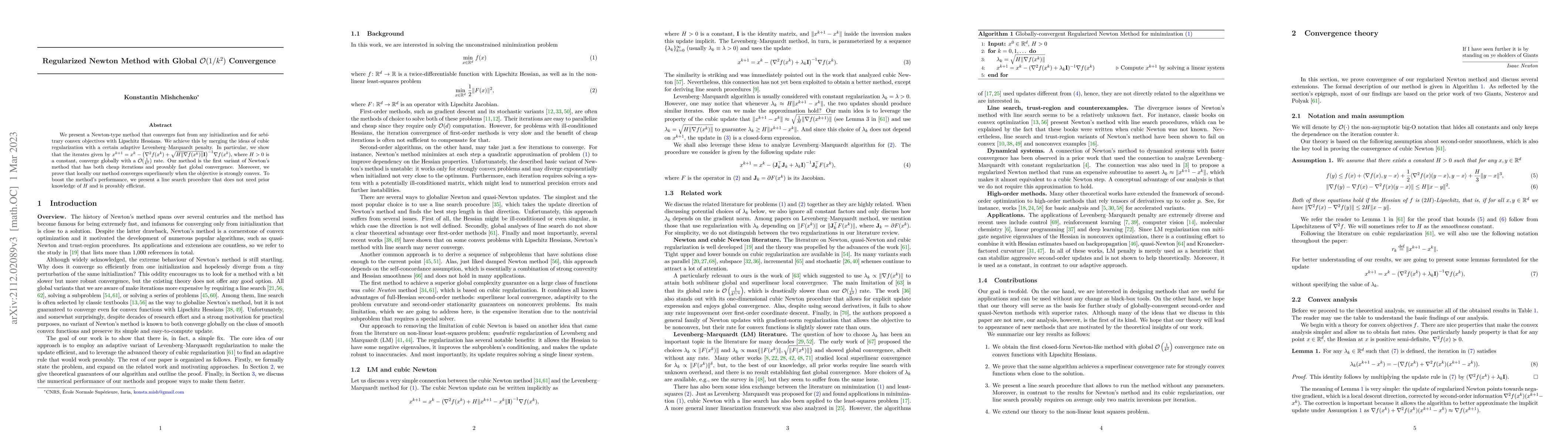 Thumbnail for Regularized Newton Method with Global $O(1/k^2)$ Convergence