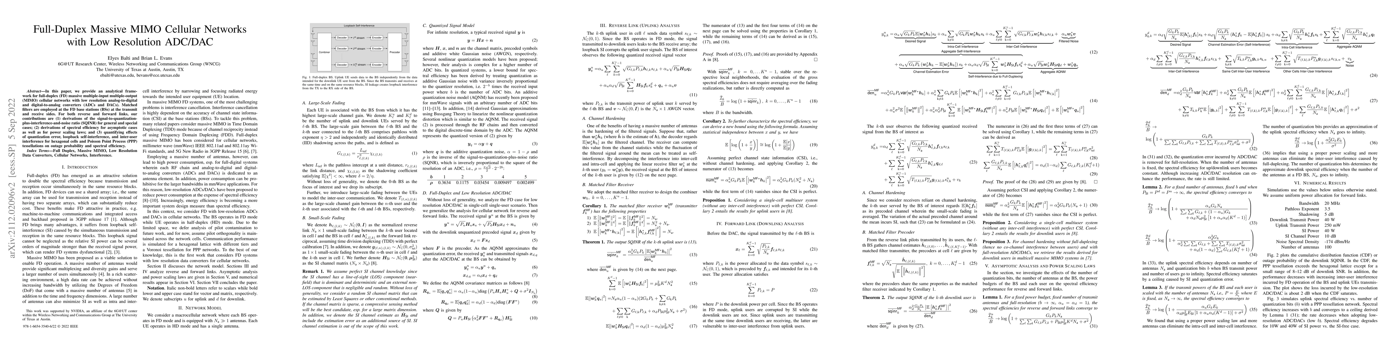 Thumbnail for Full-Duplex Massive MIMO Cellular Networks with Low Resolution ADC/DAC