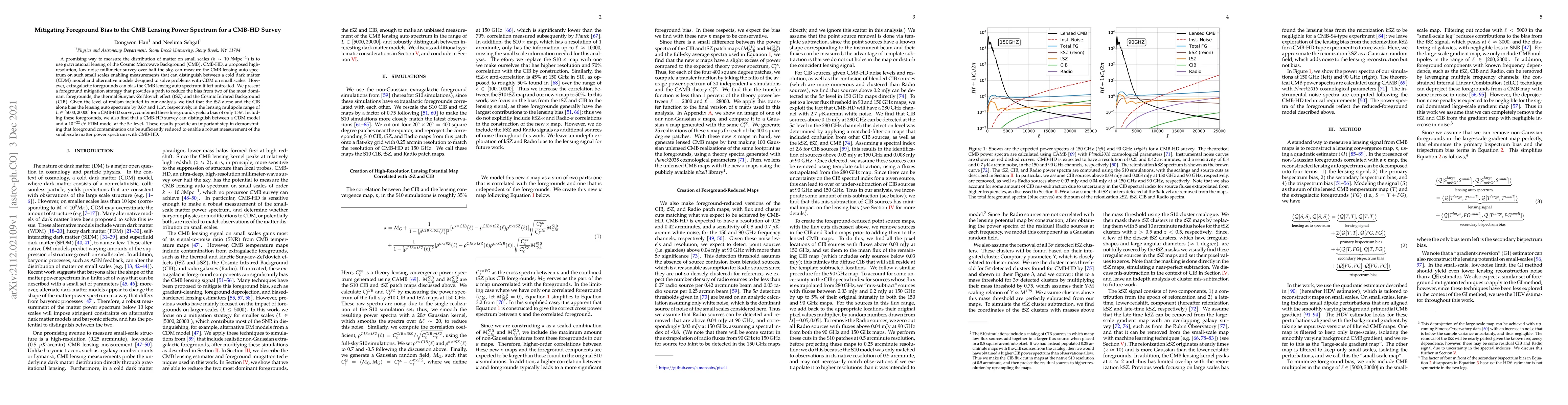 Thumbnail for Mitigating Foreground Bias to the CMB Lensing Power Spectrum for a
  CMB-HD Survey