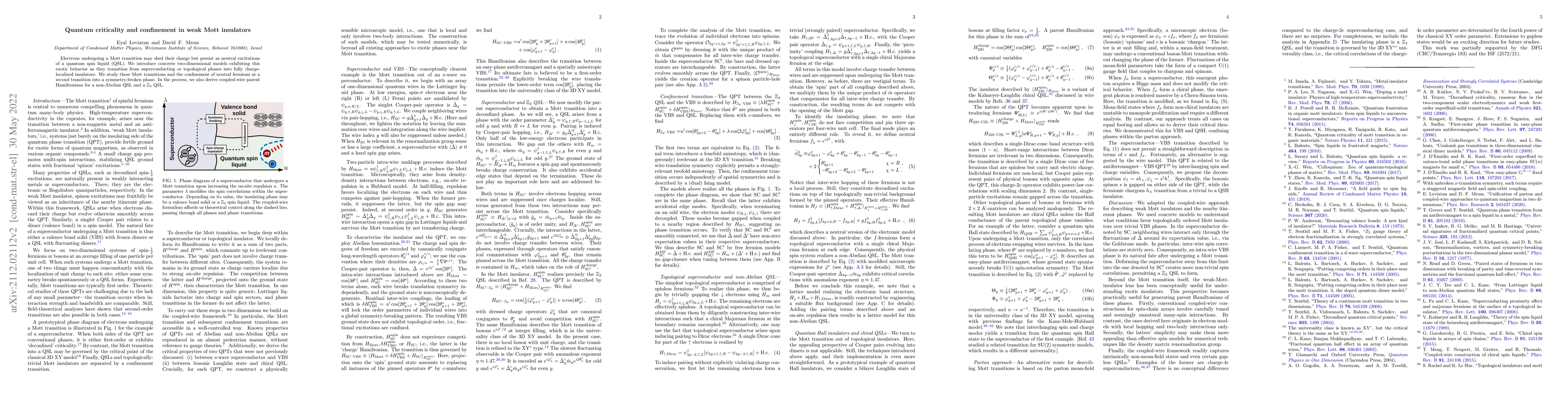 Thumbnail for Quantum criticality and confinement in weak Mott insulators