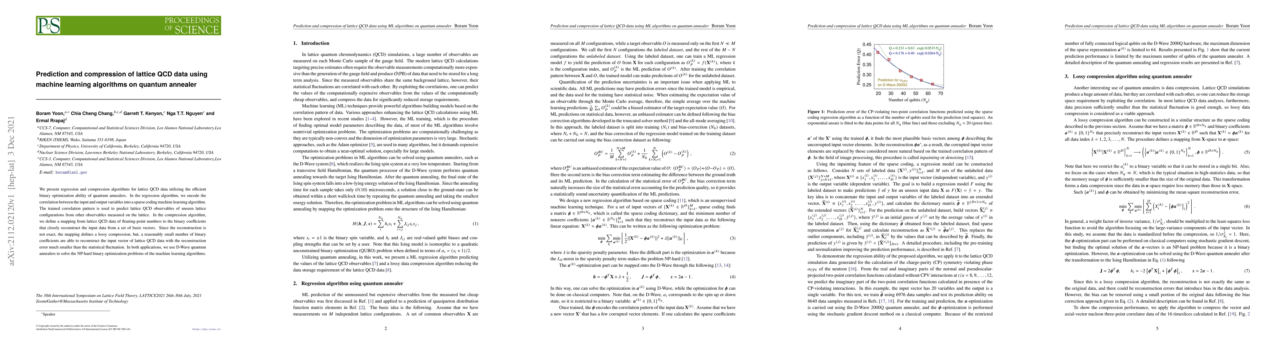 Thumbnail for Prediction and compression of lattice QCD data using machine learning
  algorithms on quantum annealer