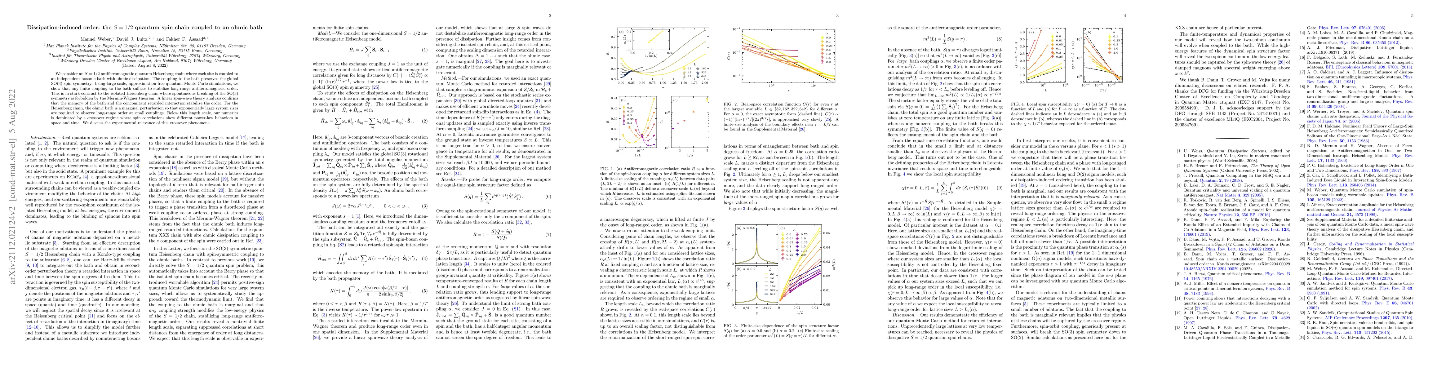 Thumbnail for Dissipation-Induced Order: The $S=1/2$ Quantum Spin Chain Coupled to an
  Ohmic Bath