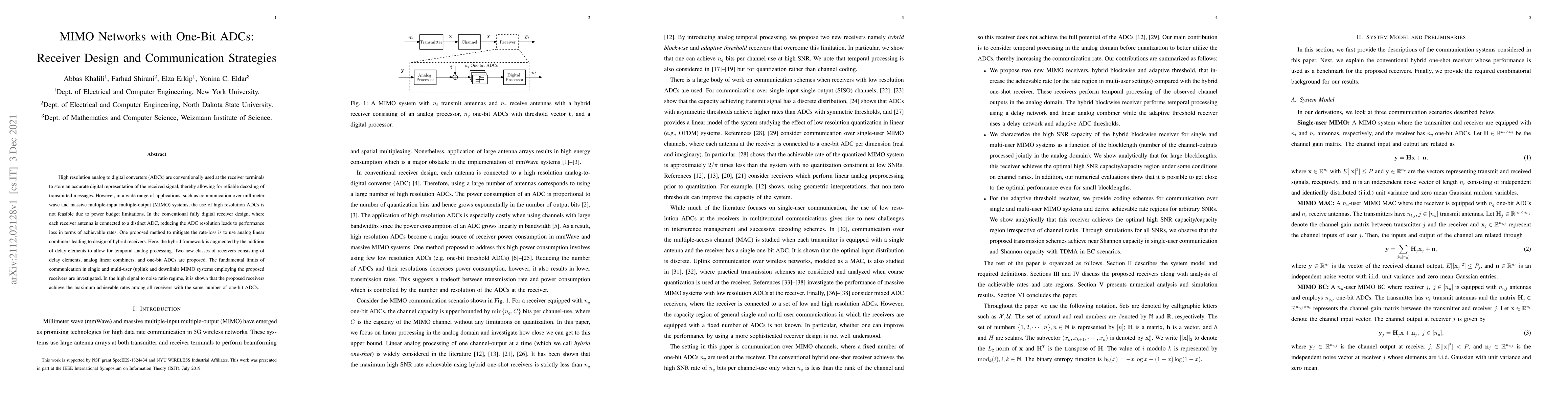 Thumbnail for MIMO Networks with One-Bit ADCs: Receiver Design and Communication
  Strategies