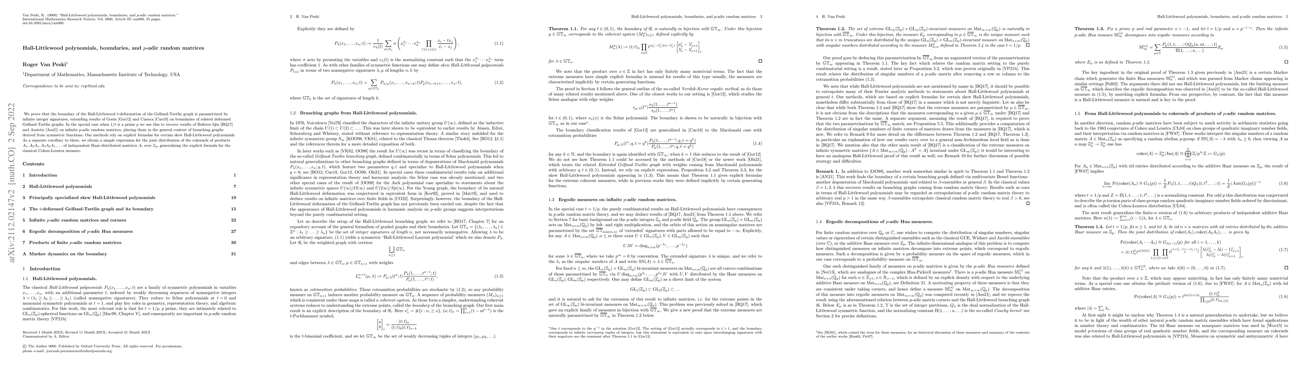 Thumbnail for Hall-Littlewood polynomials, boundaries, and $p$-adic random matrices