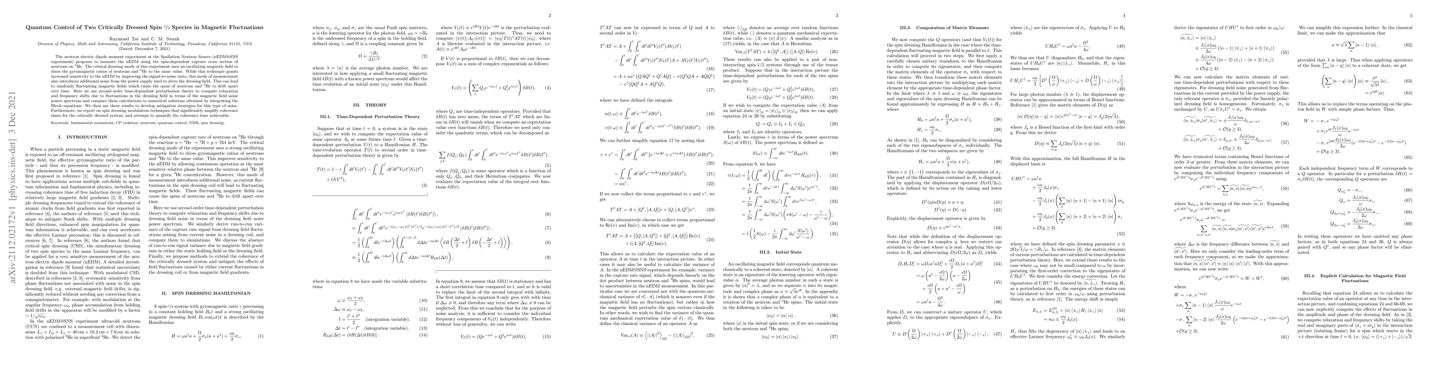 Thumbnail for Quantum Control of Two Critically Dressed Spin 1/2 Species in Magnetic
  Fluctuations
