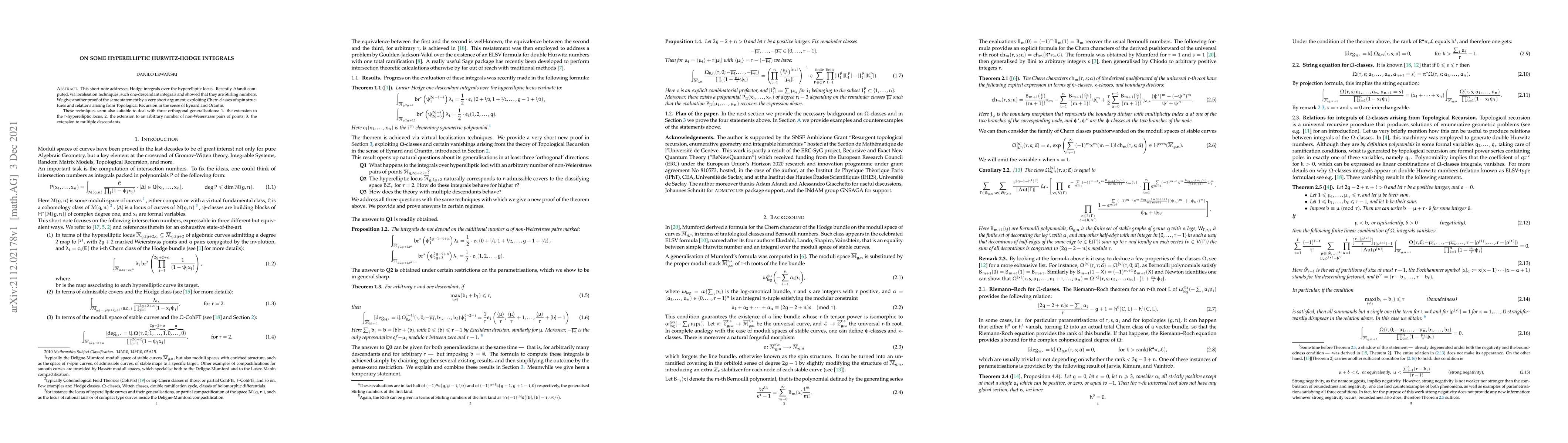 Thumbnail for On some hyperelliptic Hurwitz-Hodge integrals