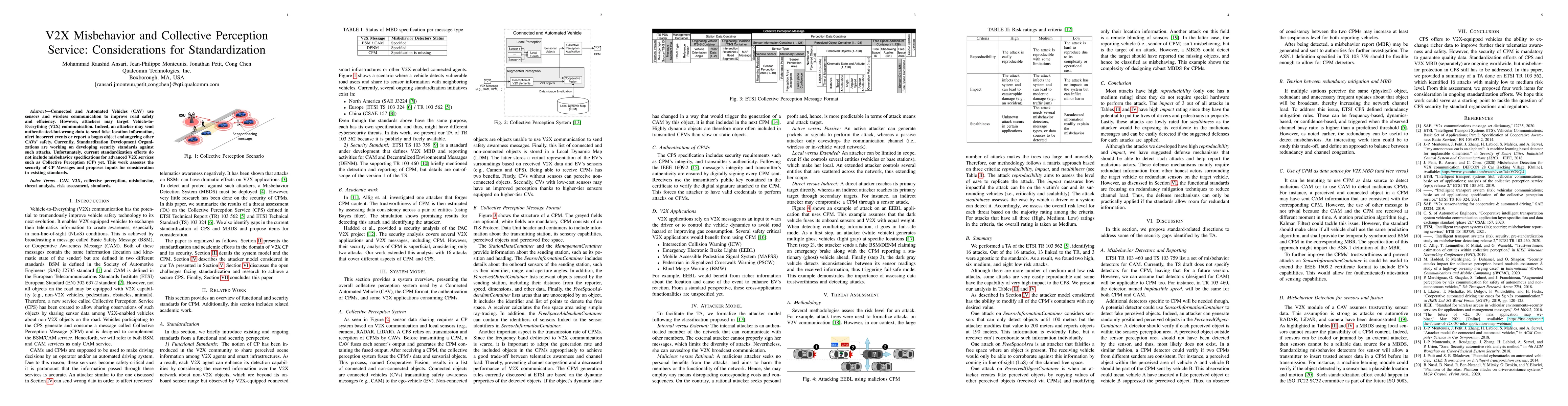 Thumbnail for V2X Misbehavior and Collective Perception Service: Considerations for
  Standardization
