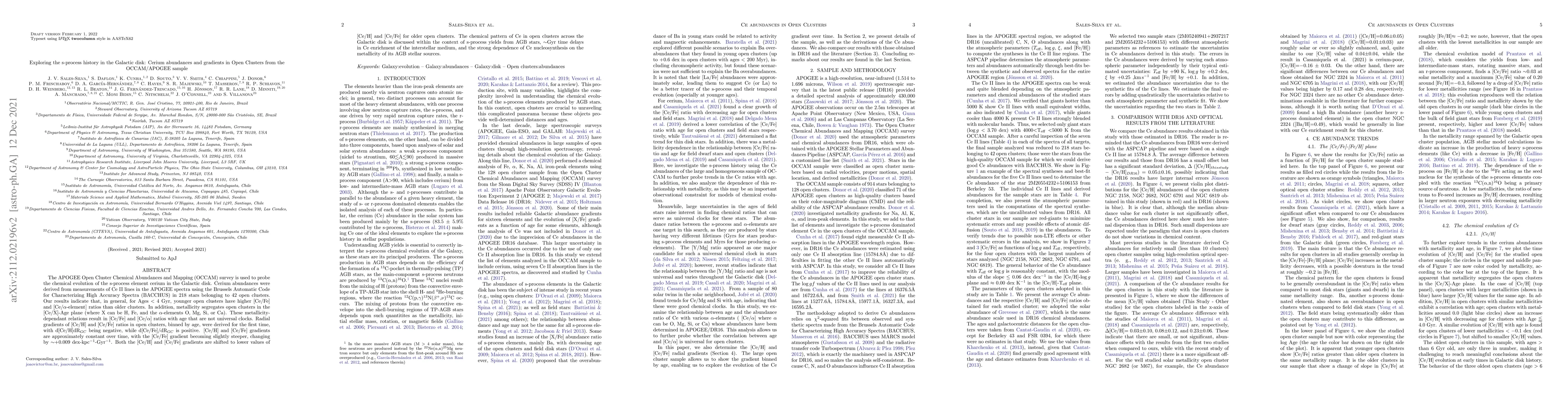 Thumbnail for Exploring the s-process history in the Galactic disk: Cerium abundances
  and gradients in Open Clusters from the OCCAM/APOGEE sample