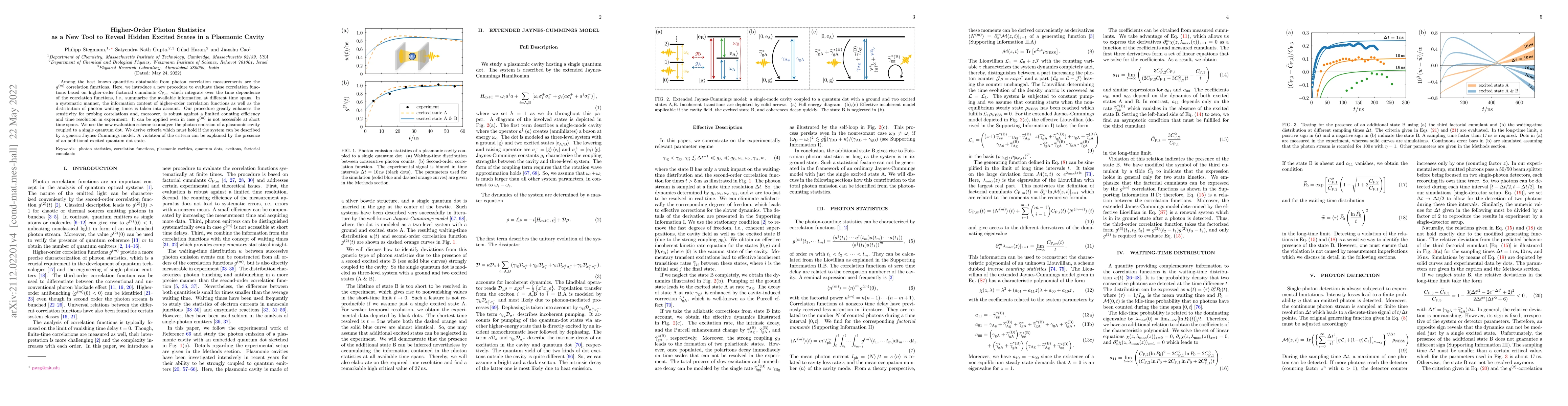 Thumbnail for Higher-Order Photon Statistics as a New Tool to Reveal Hidden Excited
  States in a Plasmonic Cavity