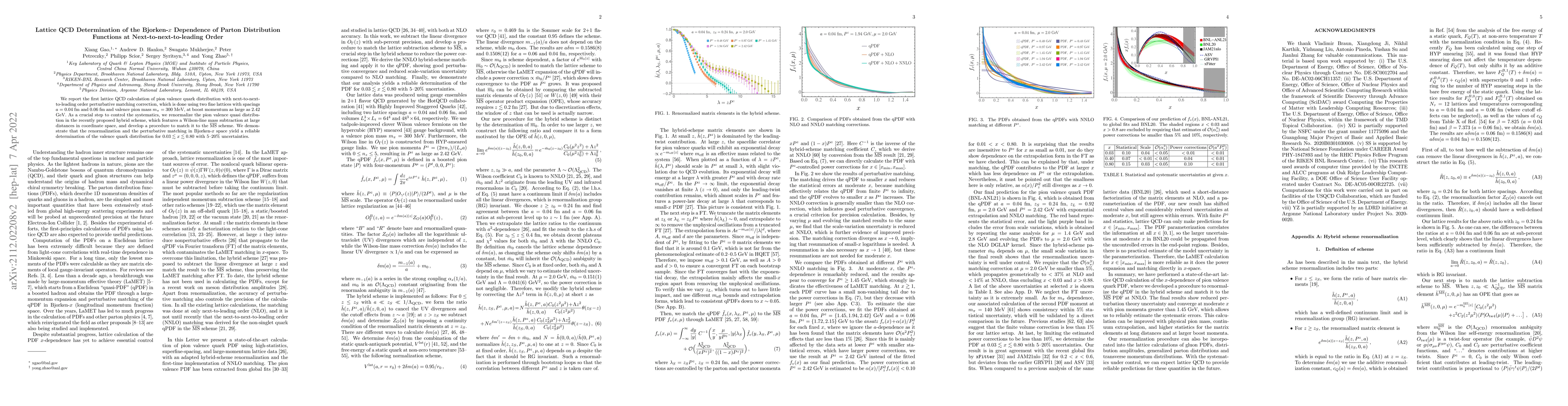 Thumbnail for Lattice QCD Determination of the Bjorken-$x$ Dependence of Parton
  Distribution Functions at Next-to-next-to-leading Order