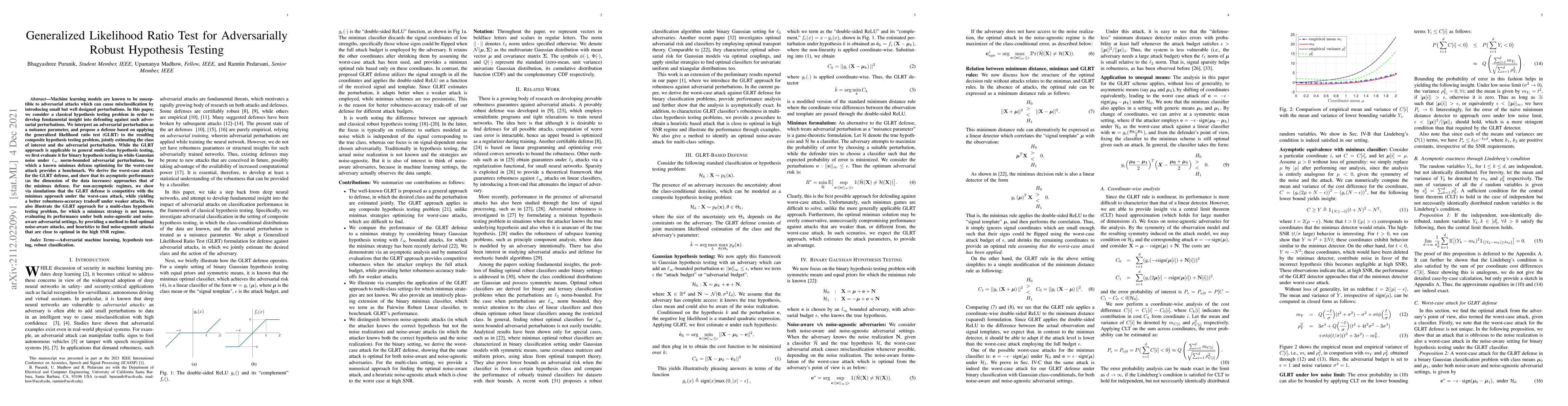 Thumbnail for Generalized Likelihood Ratio Test for Adversarially Robust Hypothesis
  Testing