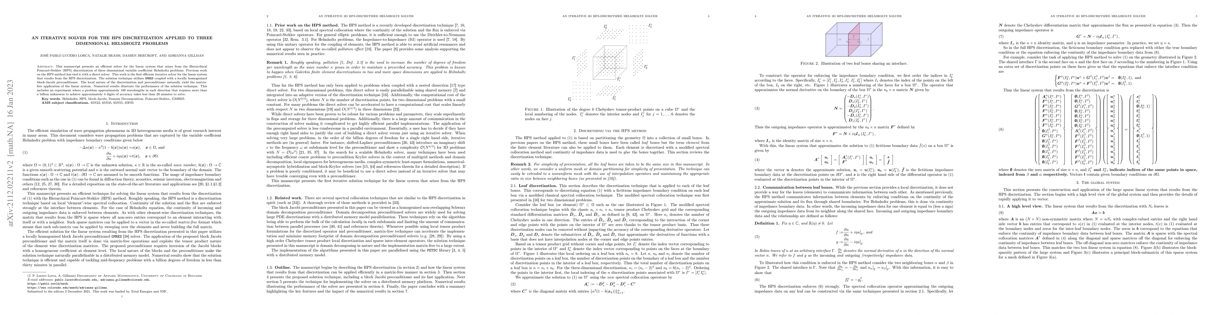 Thumbnail for An iterative solver for the HPS discretization applied to three
  dimensional Helmholtz problems