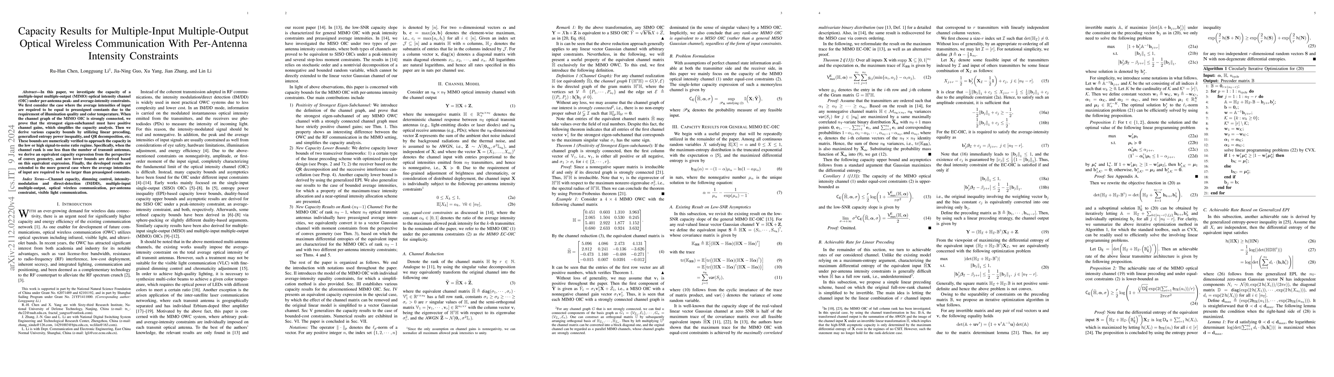 Thumbnail for Capacity Results for Multiple-Input Multiple-Output Optical Wireless
  Communication With Per-Antenna Intensity Constraints