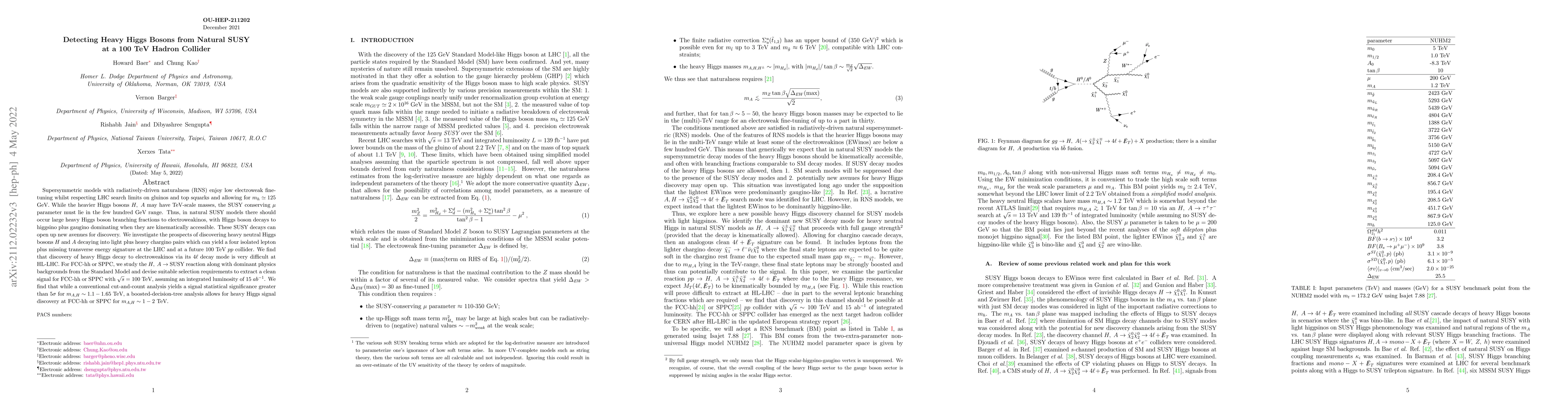 Thumbnail for Detecting Heavy Higgs Bosons from Natural SUSY at a 100 TeV Hadron
  Collider