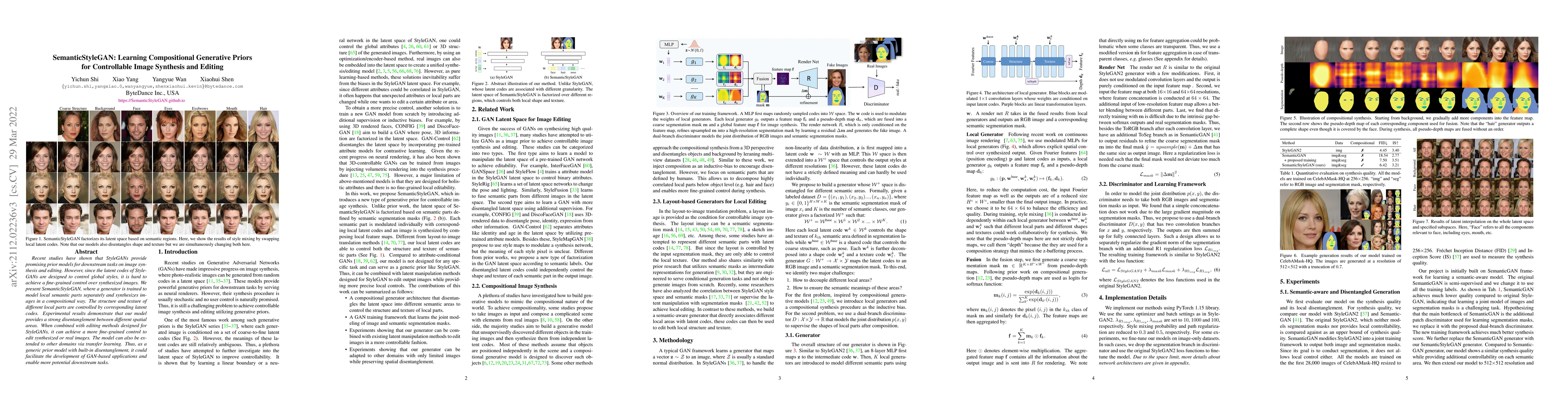 Thumbnail for SemanticStyleGAN: Learning Compositional Generative Priors for
  Controllable Image Synthesis and Editing