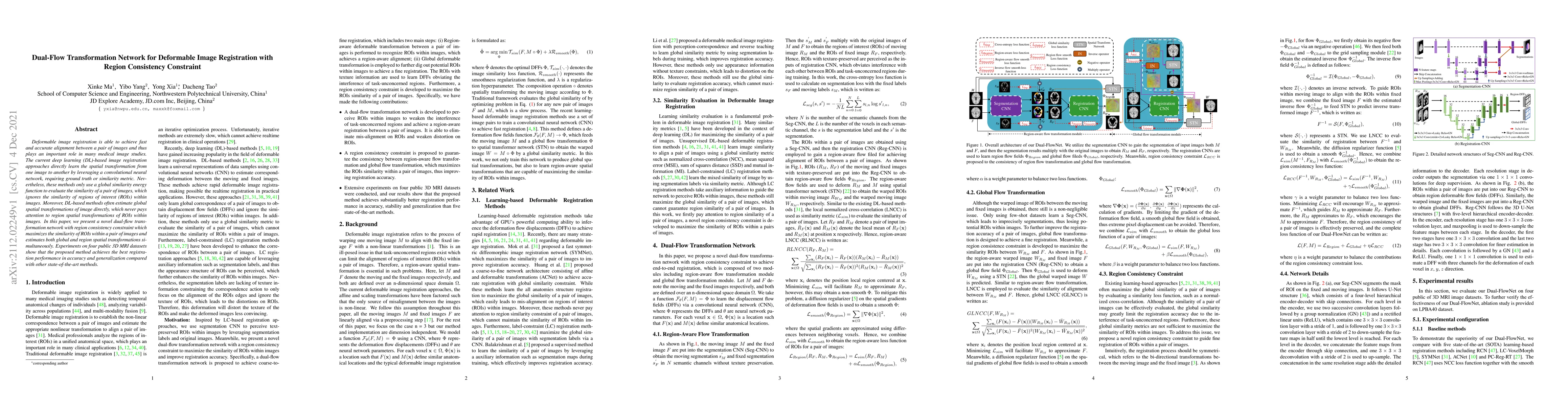 Thumbnail for Dual-Flow Transformation Network for Deformable Image Registration with
  Region Consistency Constraint
