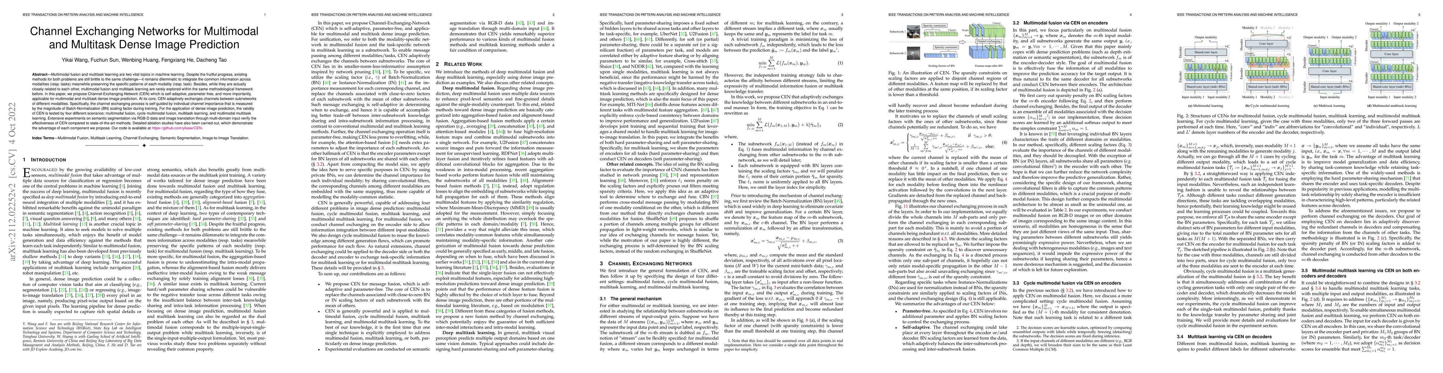 Thumbnail for Channel Exchanging Networks for Multimodal and Multitask Dense Image
  Prediction