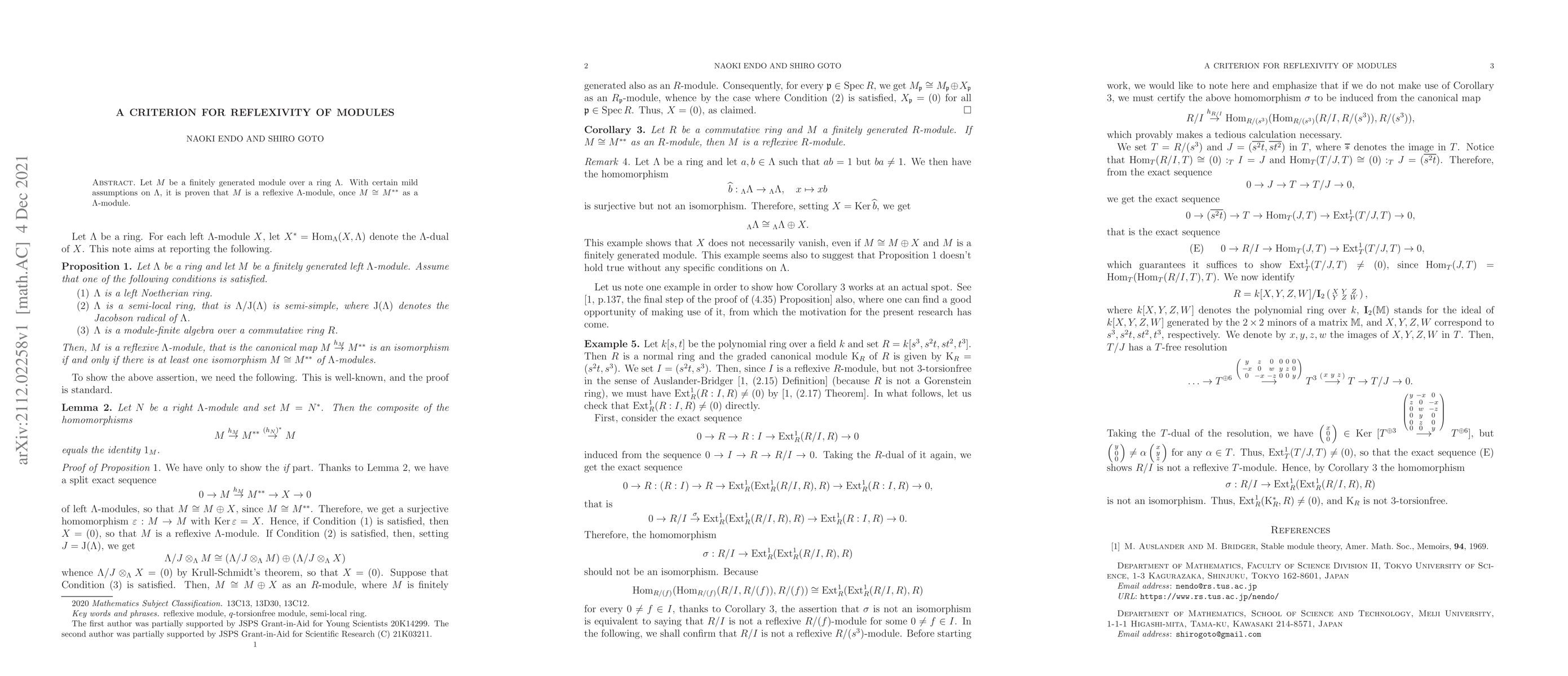 Thumbnail for A criterion for reflexivity of modules