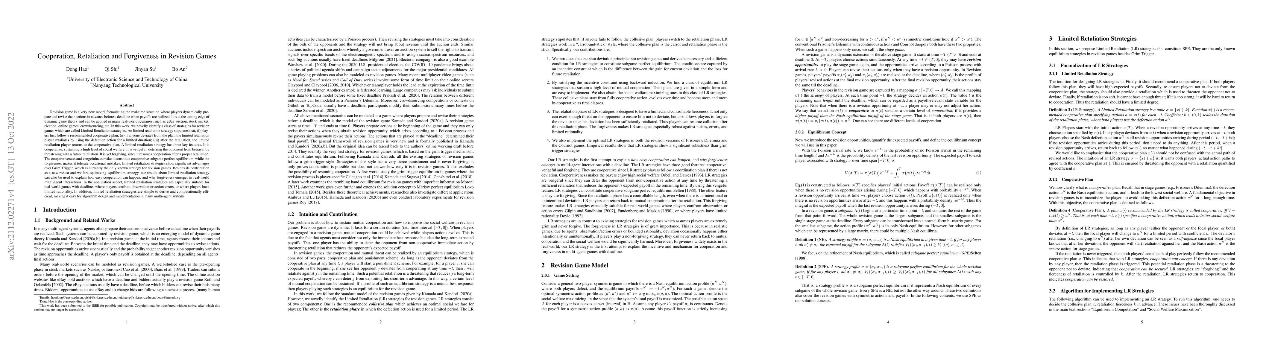 Thumbnail for Cooperation, Retaliation and Forgiveness in Revision Games