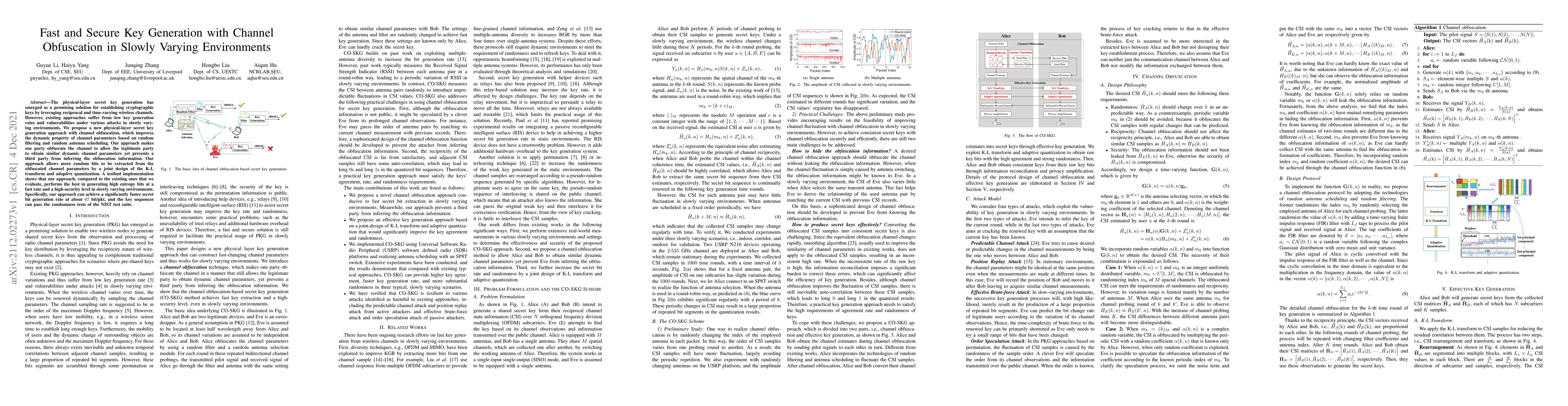 Thumbnail for Fast and Secure Key Generation with Channel Obfuscation in Slowly
  Varying Environments