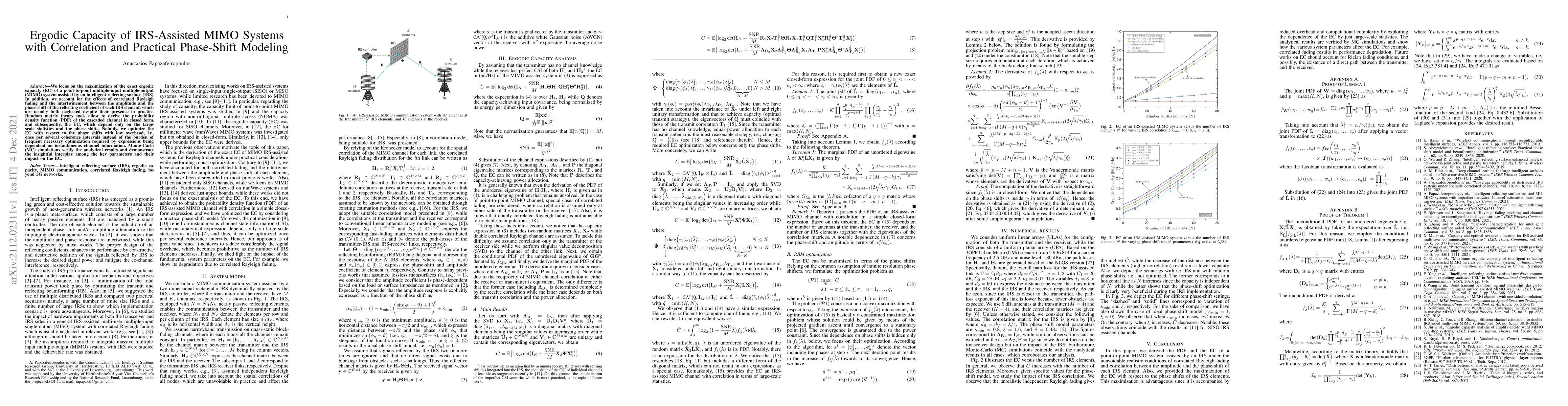 Thumbnail for Ergodic Capacity of IRS-Assisted MIMO Systems with Correlation and
  Practical Phase-Shift Modeling