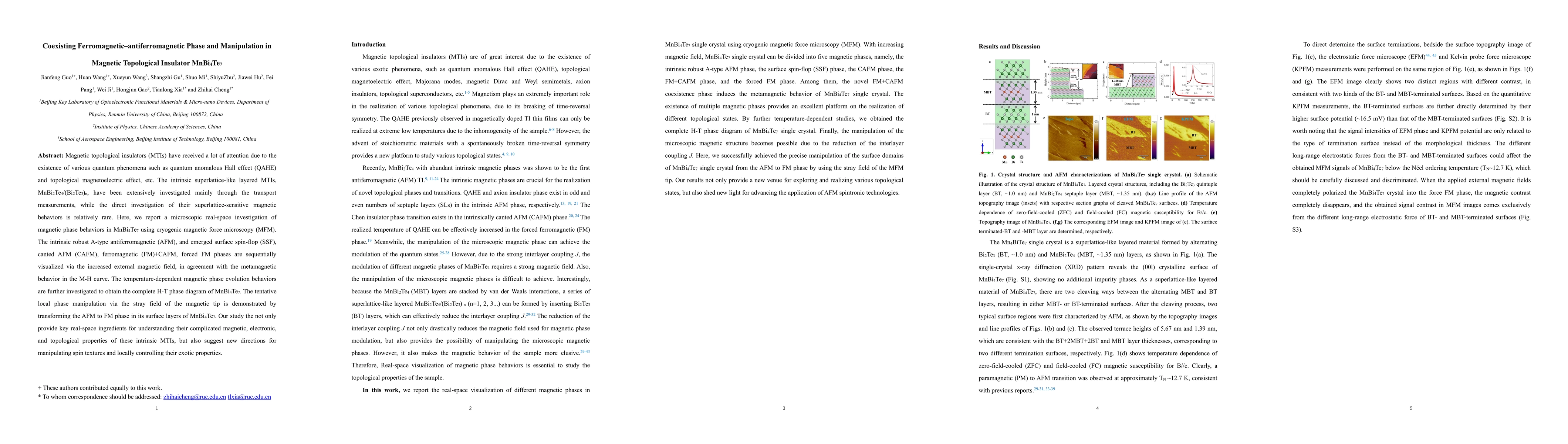 Thumbnail for Coexisting Ferromagnetic-antiferromagnetic Phase and Manipulation in
  Magnetic Topological Insulator MnBi4Te7