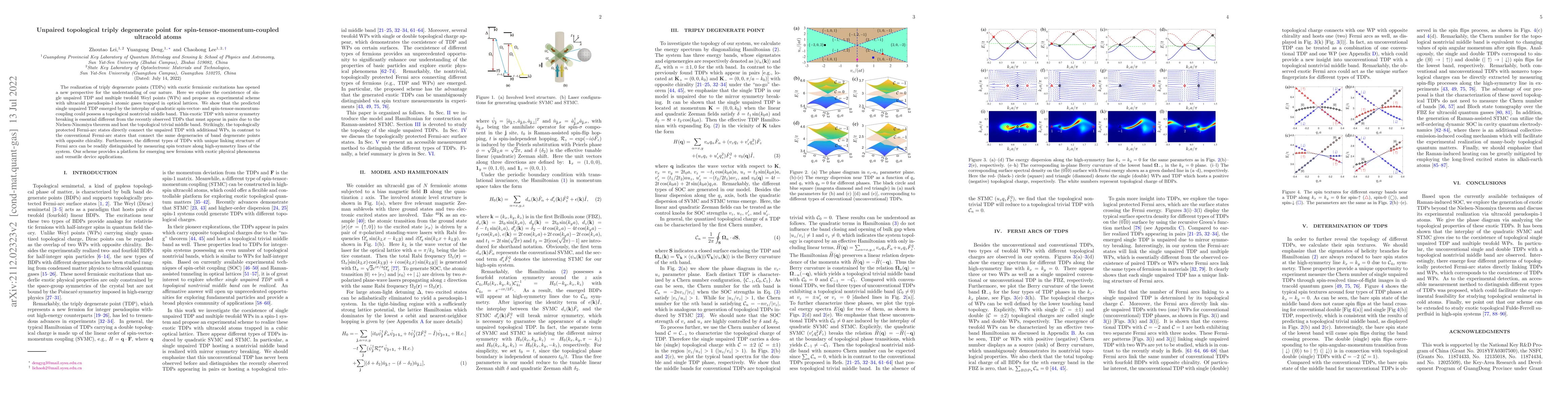 Thumbnail for Unpaired topological triply degenerate point for
  spin-tensor-momentum-coupled ultracold atoms