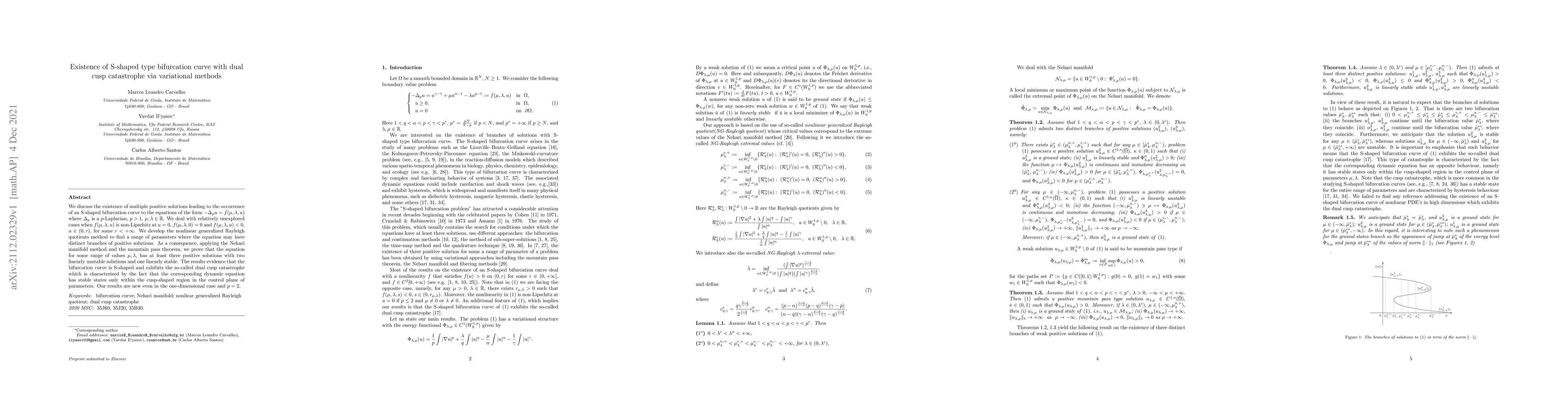 Thumbnail for Existence of S-shaped type bifurcation curve with dual cusp catastrophe
  via variational methods