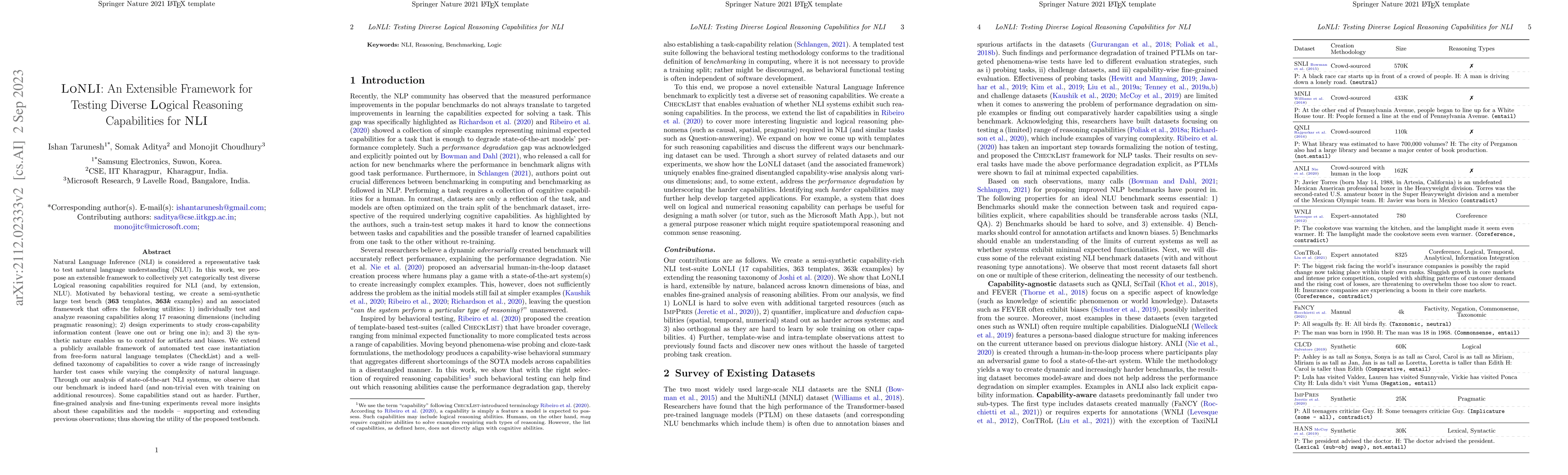 Thumbnail for LoNLI: An Extensible Framework for Testing Diverse Logical Reasoning
  Capabilities for NLI