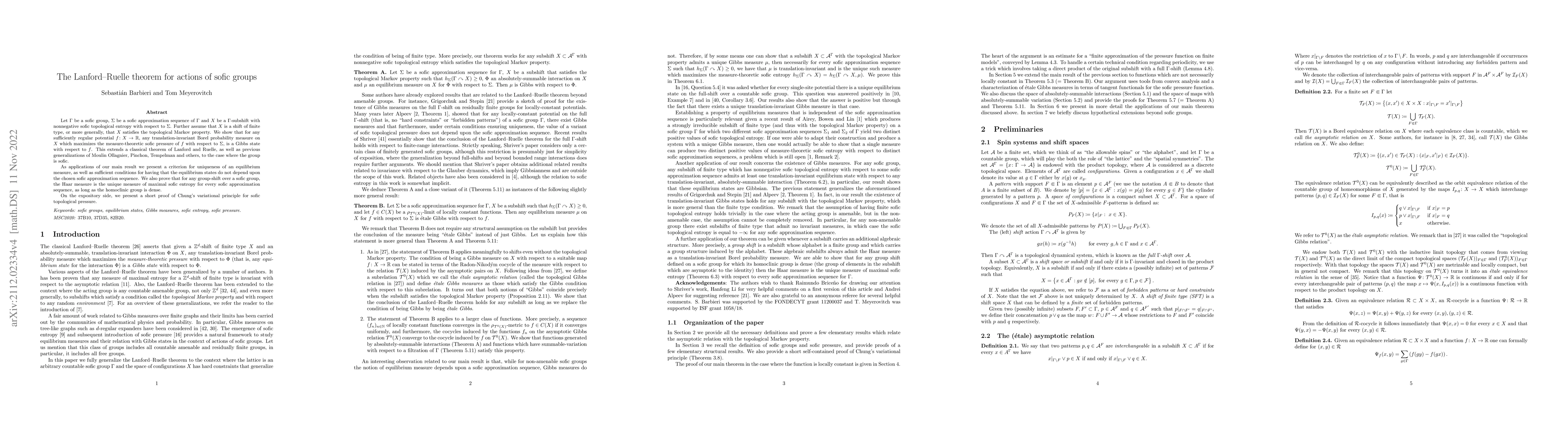 Thumbnail for The Lanford-Ruelle theorem for actions of sofic groups