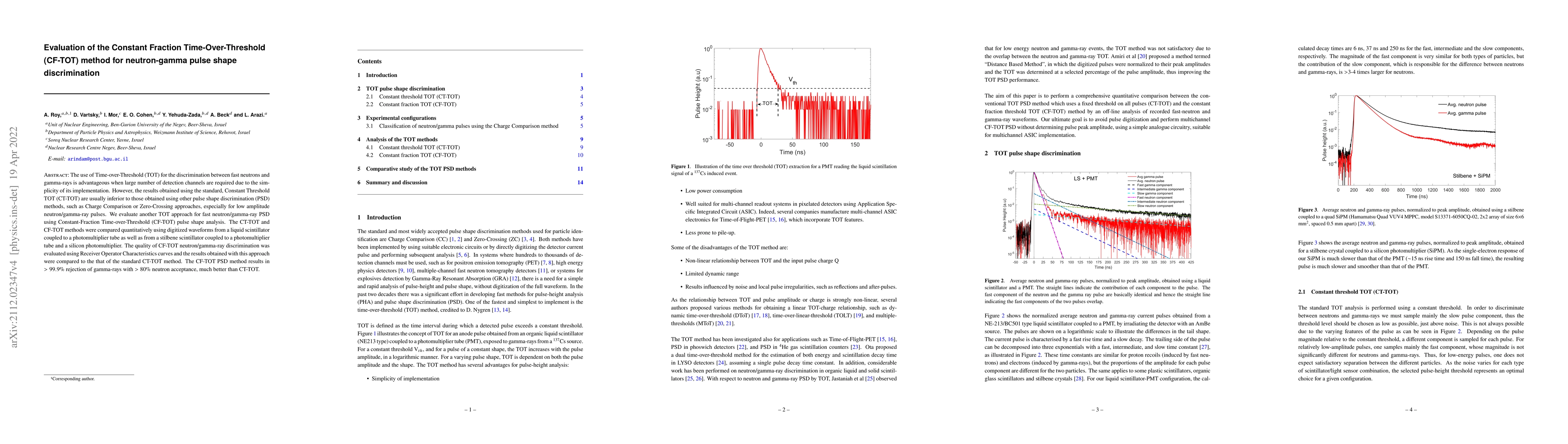 Thumbnail for Evaluation of the Constant Fraction Time-Over-Threshold (CF-TOT) method
  for neutron-gamma pulse shape discrimination