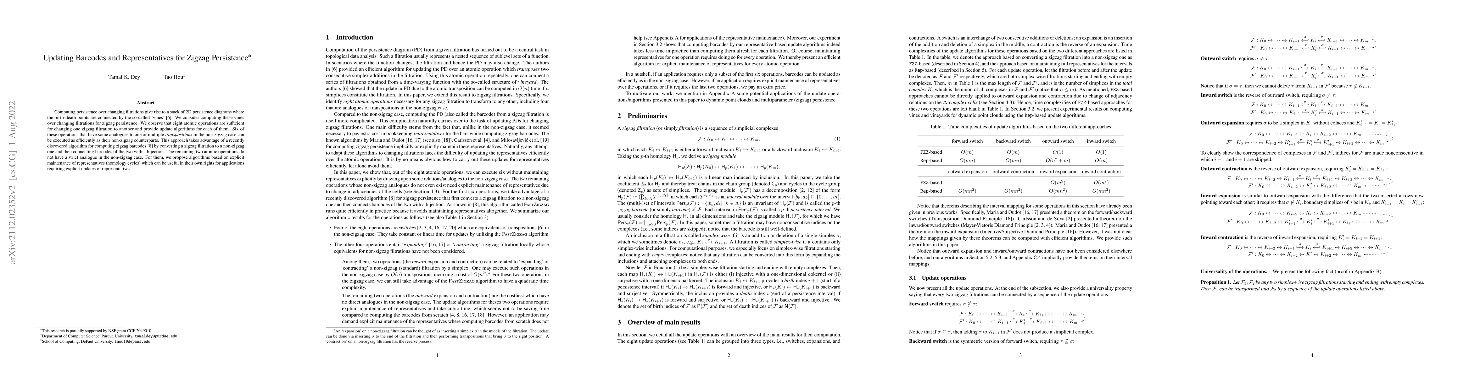 Thumbnail for Updating Barcodes and Representatives for Zigzag Persistence