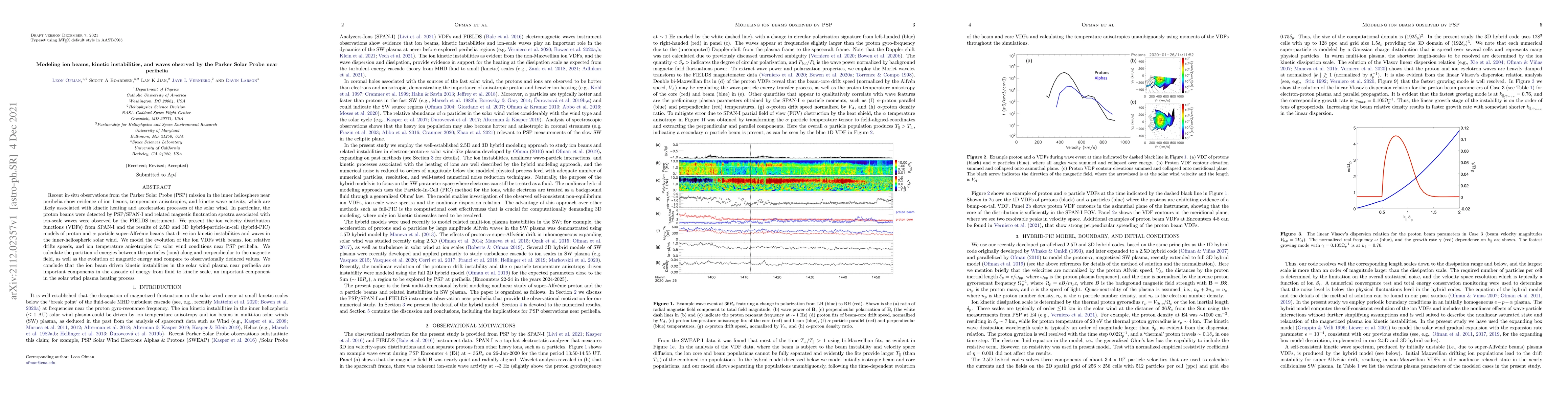 Thumbnail for Modeling ion beams, kinetic instabilities, and waves observed by the
  Parker Solar Probe near perihelia