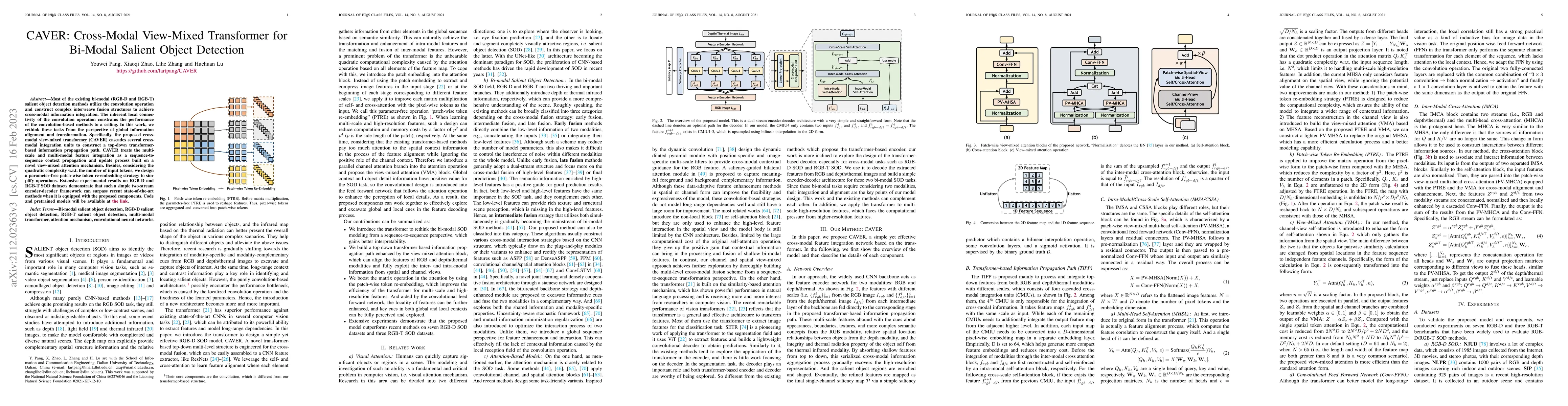 Thumbnail for CAVER: Cross-Modal View-Mixed Transformer for Bi-Modal Salient Object
  Detection
