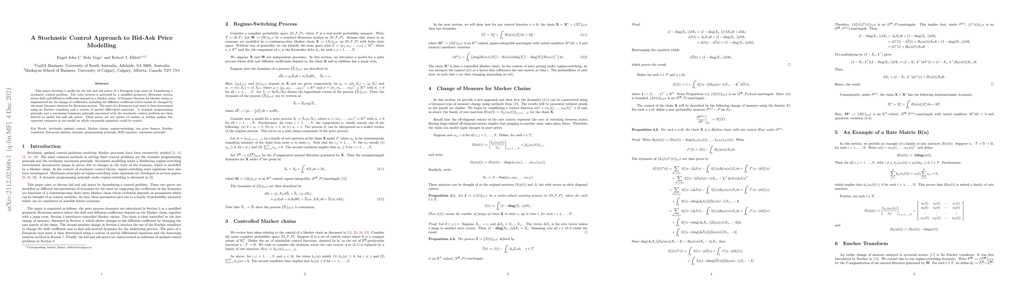 Thumbnail for A stochastic control approach to bid-ask price modelling