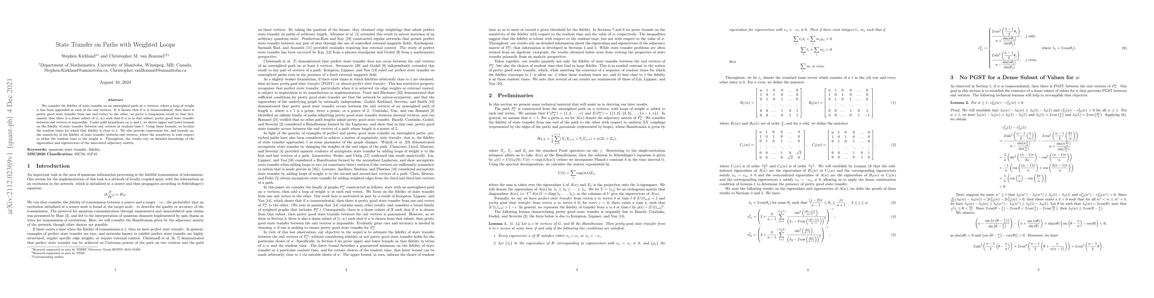Thumbnail for State Transfer on Paths with Weighted Loops
