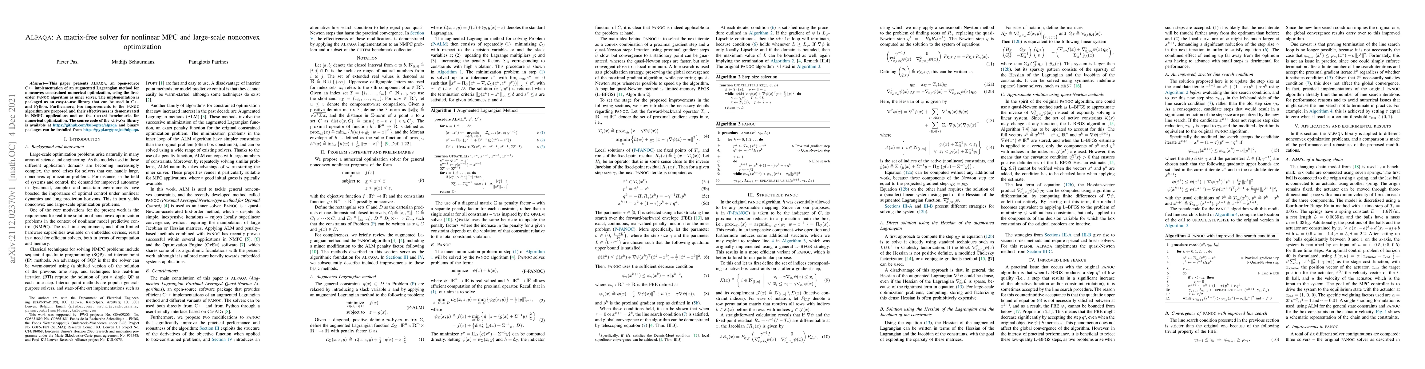 Thumbnail for Alpaqa: A matrix-free solver for nonlinear MPC and large-scale nonconvex
  optimization