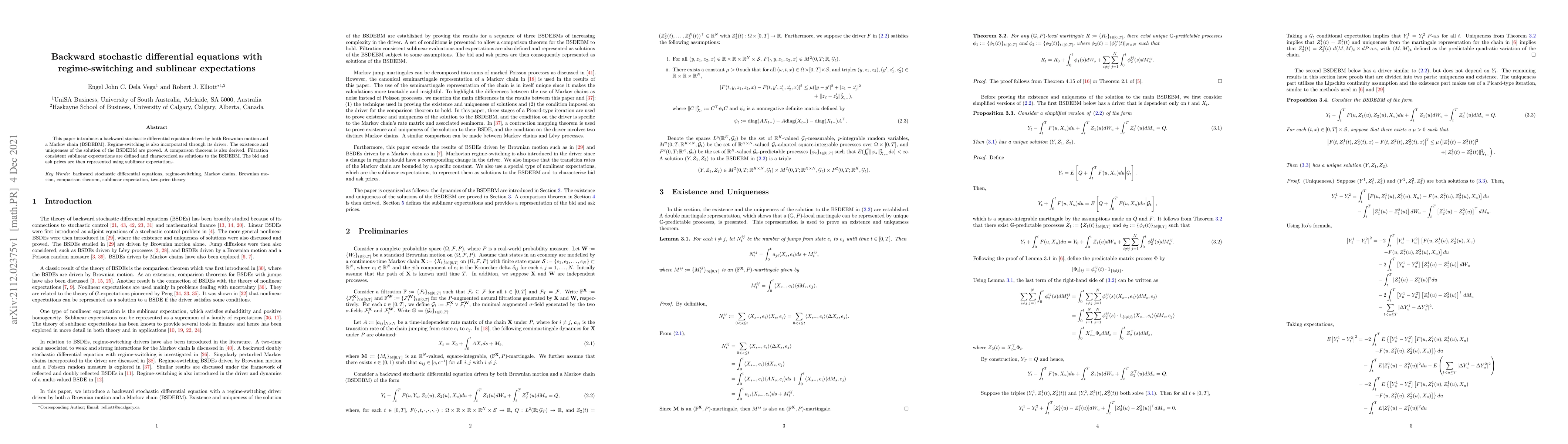 Thumbnail for Backward stochastic differential equations with regime-switching and
  sublinear expectations
