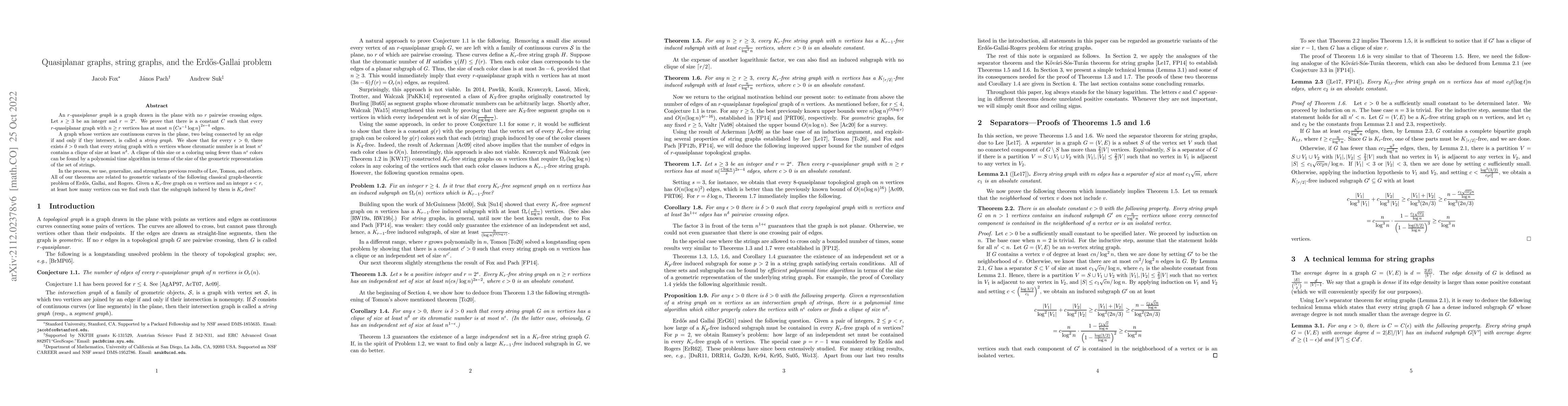 Thumbnail for Quasiplanar Graphs, String Graphs, and the Erdos-Gallai Problem